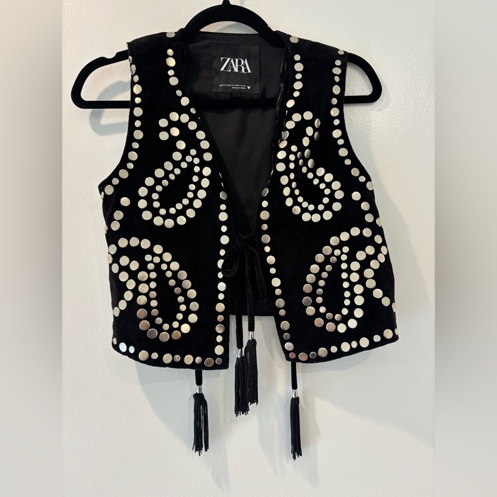 Zara Black Vest with Silver Studs and Tassels